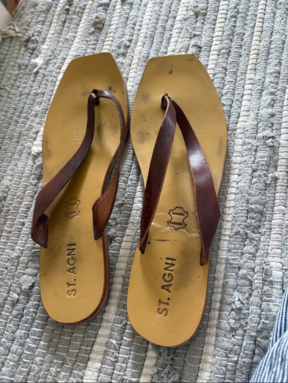 St. Agni Brown Leather Strap Flip Sandals